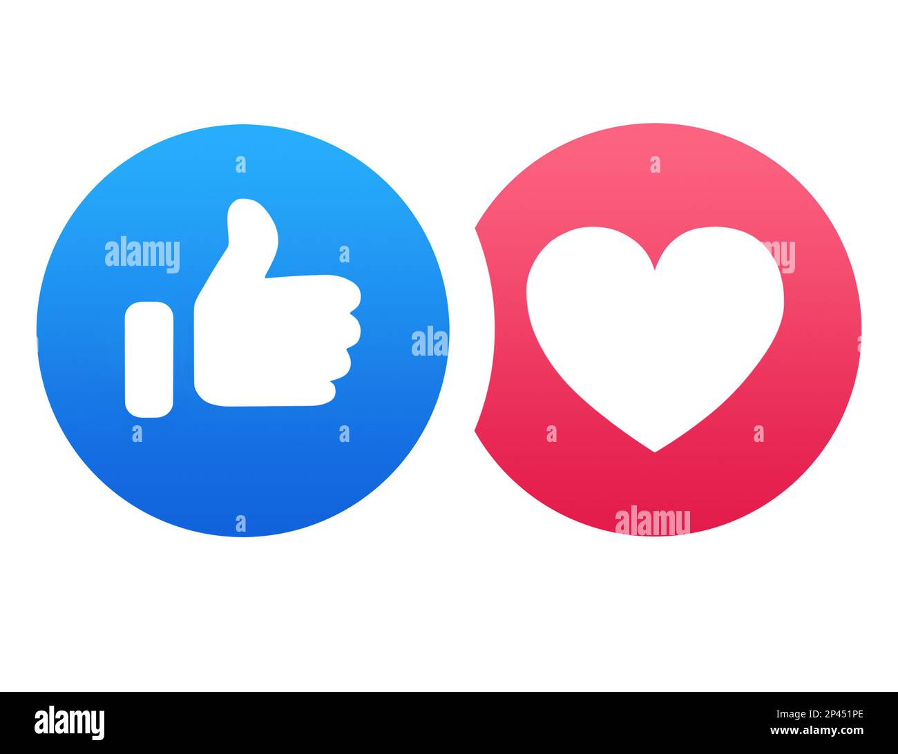 MYKOLAIV, UCRAINA - 19 SETTEMBRE 2021: Pollice su e segni cardiaci isolati su bianco. Pulsanti mi piace di Facebook Foto Stock