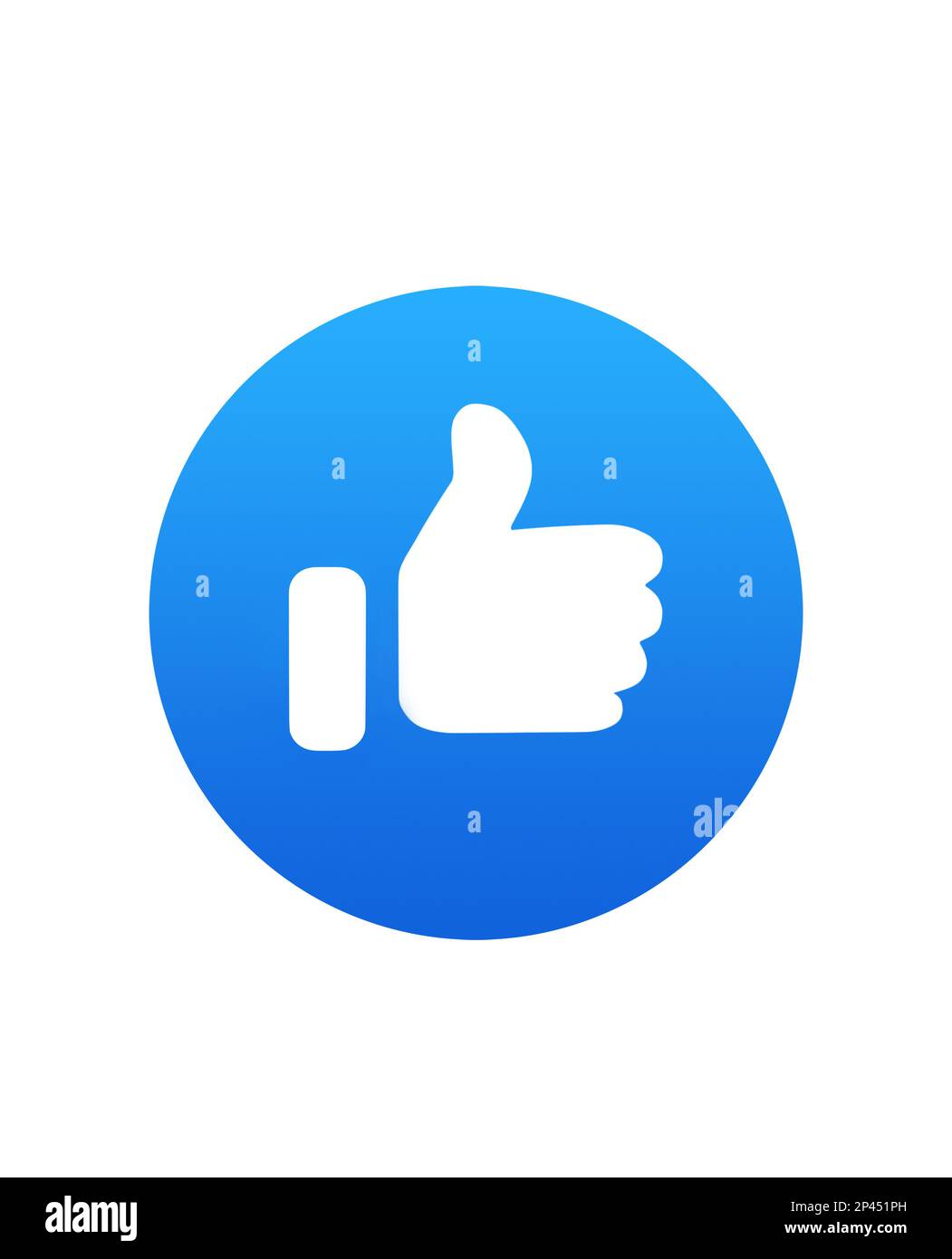 MYKOLAIV, UCRAINA - 19 SETTEMBRE 2021: Pollice su segno isolato su bianco. Pulsante mi piace di Facebook Foto Stock