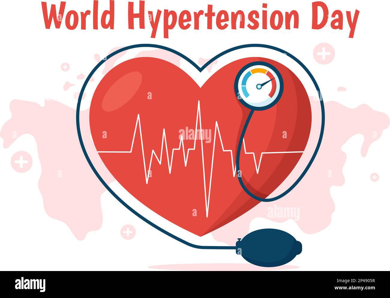 Giornata Mondiale dell'ipertensione il 17th maggio Illustrazione con l'alta pressione sanguigna e l'immagine rossa dell'amore in cartoon piano disegnato a mano per i modelli della landing page Illustrazione Vettoriale