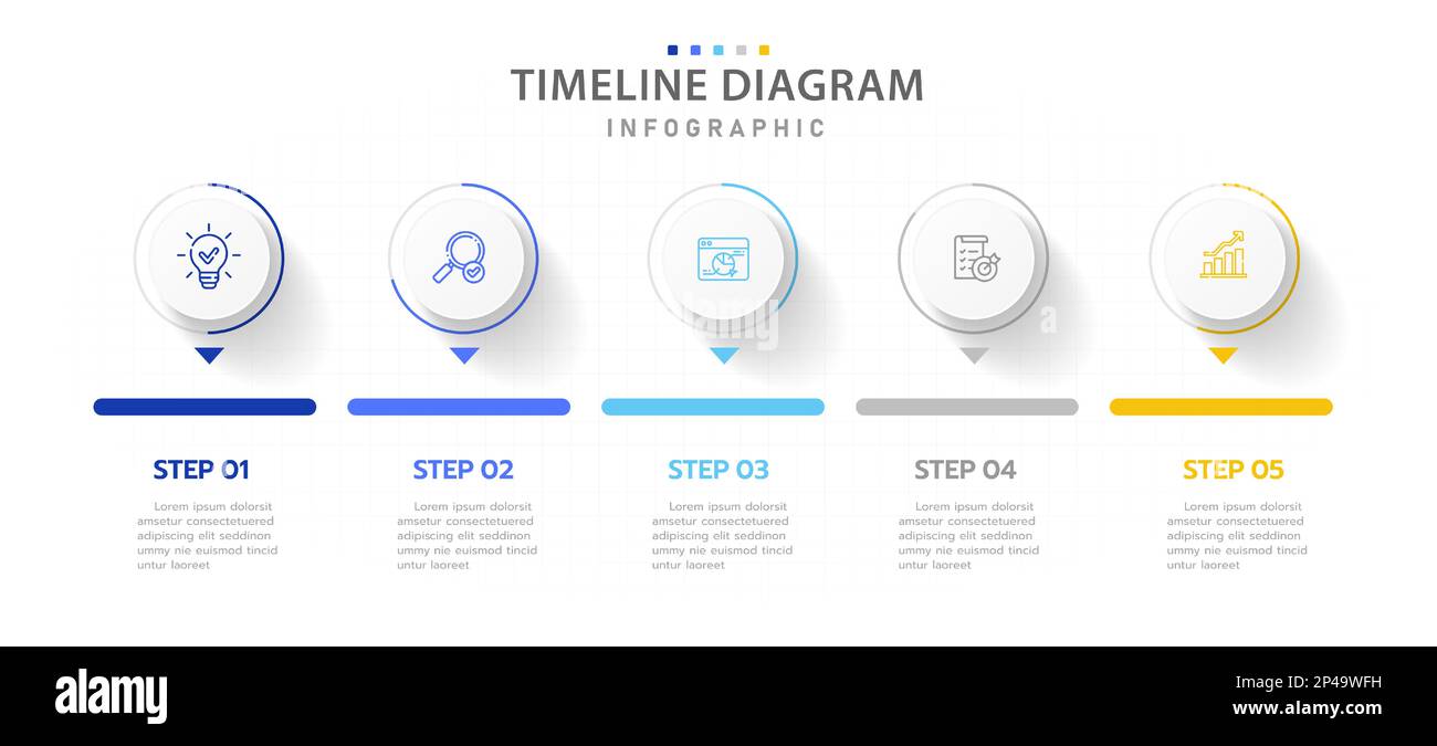 Modello infografico per le aziende. 5 passi Modern Timeline diagramma roadmap con grafico a torta circolare, presentazione di un vettore infografica. Illustrazione Vettoriale