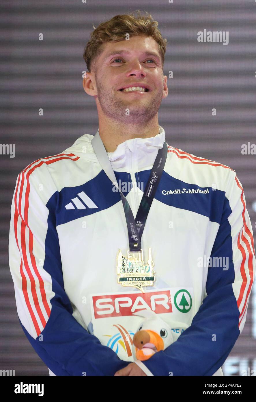 Istanbul, Turchia. 02nd Mar, 2023. Kevin Mayer di Francia, Podium 1000m Men Heptathlon durante i Campionati europei di Atletica Indoor 2023 il 2 marzo 2023 all'Atakoy Arena di Istanbul, Turchia. Foto di Laurent Lairys/ABACAPRESS.COM Credit: Abaca Press/Alamy Live News Foto Stock