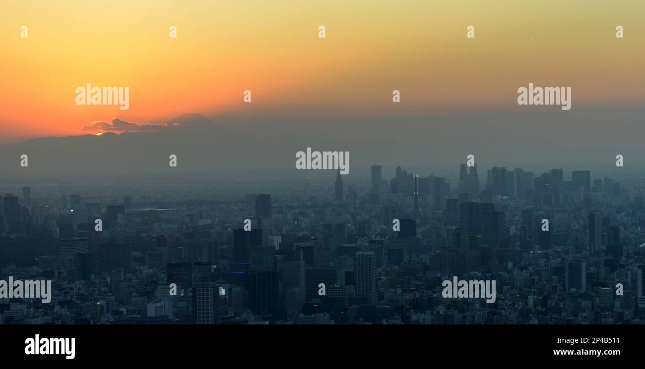 Un bellissimo tramonto su Tokyo visto dalla torre Skytree. Foto Stock