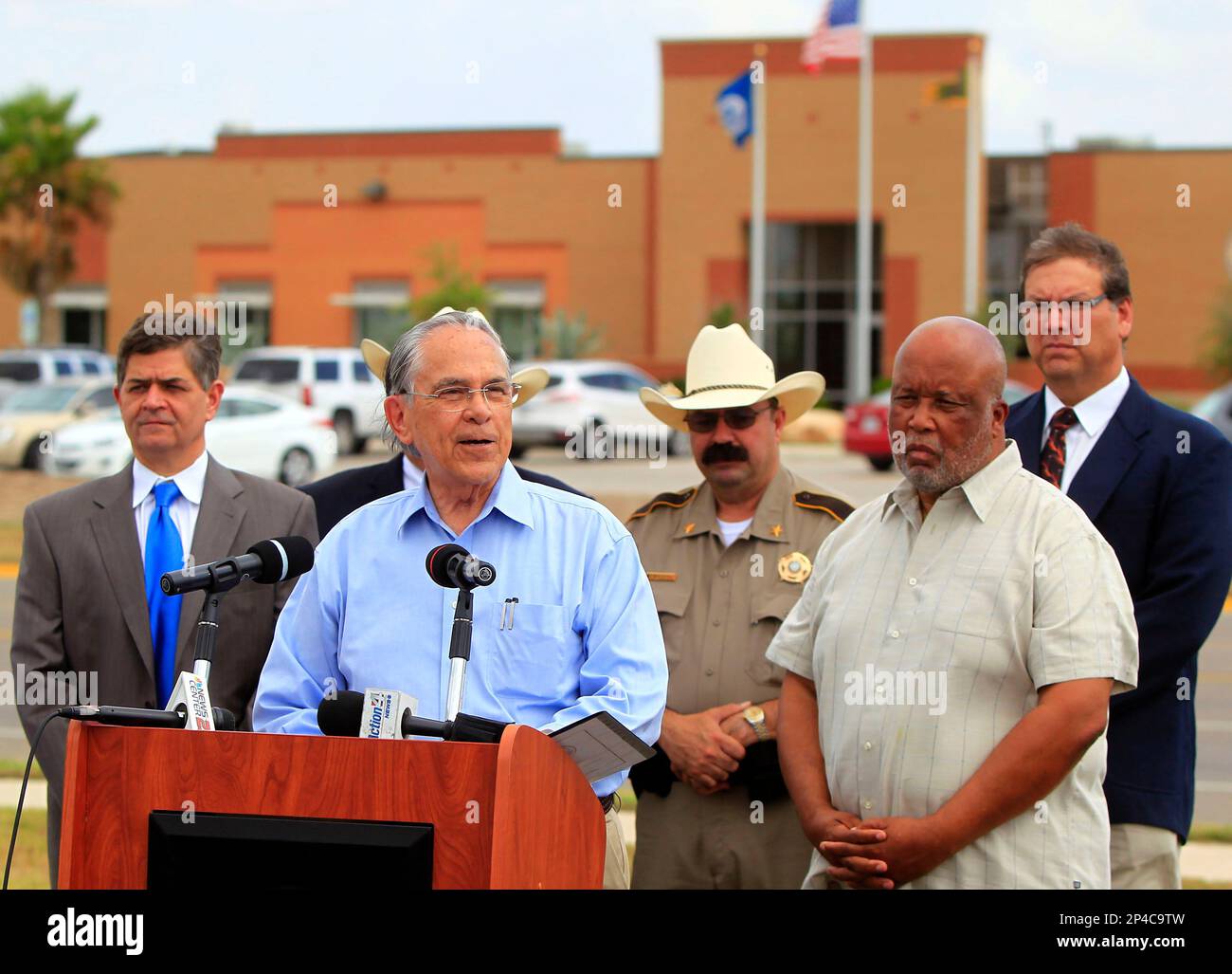 Congressman Ruben Hinojosa talks to the media after touring the McAllen ...