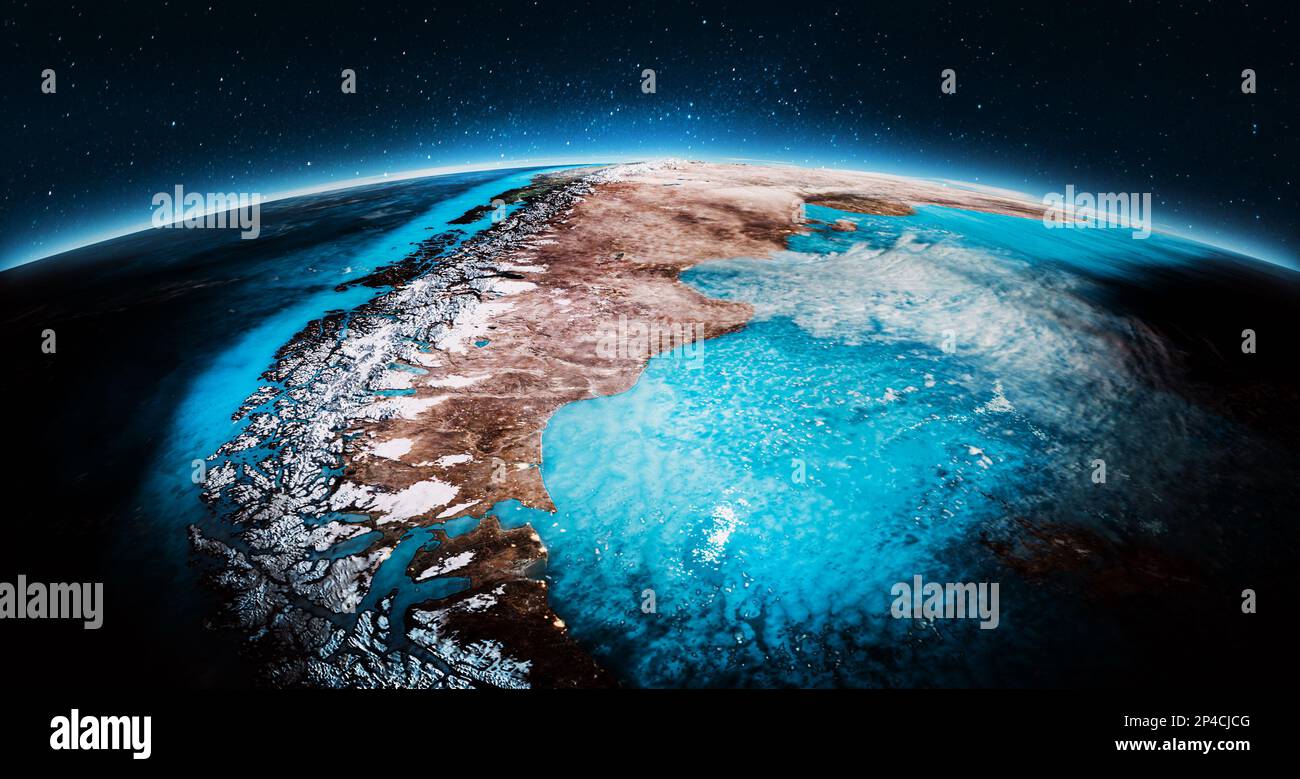 Pianeta Terra - Patagonia. Rendering 3D. Elementi di questa immagine forniti dalla NASA Foto Stock