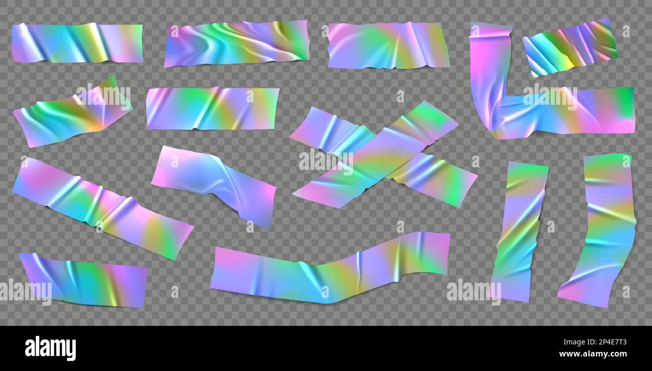 Nastro adesivo olografico. Nastri adesivi colorati iridescenti, patch holo  pezzi decorativi set vettoriale Immagine e Vettoriale - Alamy