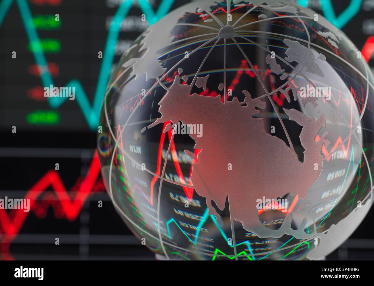 Financial Markets, Globe of US con dati e grafici che riflettono. Foto Stock