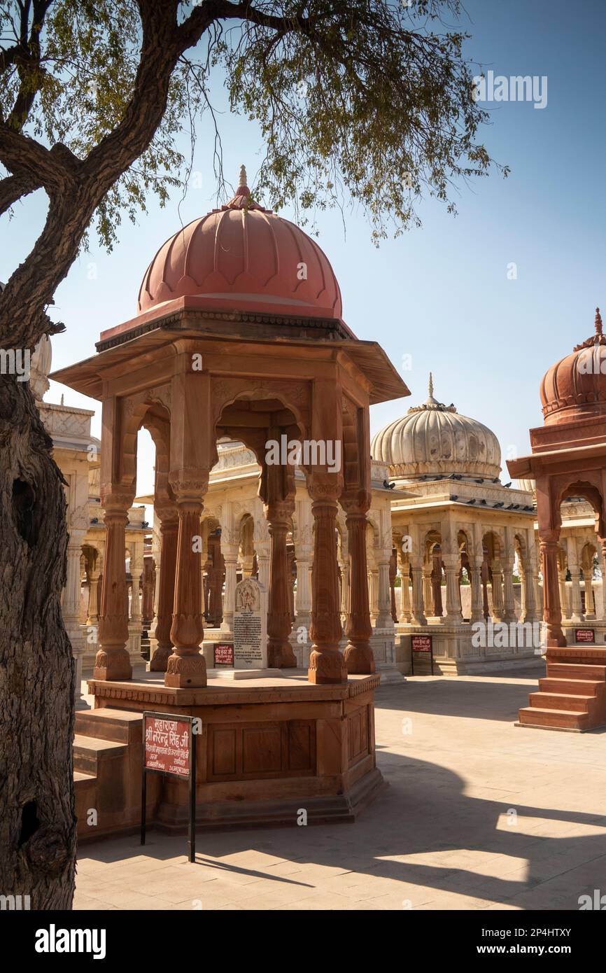 India, Rajasthan, Bikaner, Devikund Chhatri, Royal crematorium, memoriali reali in marmo e pietra Foto Stock