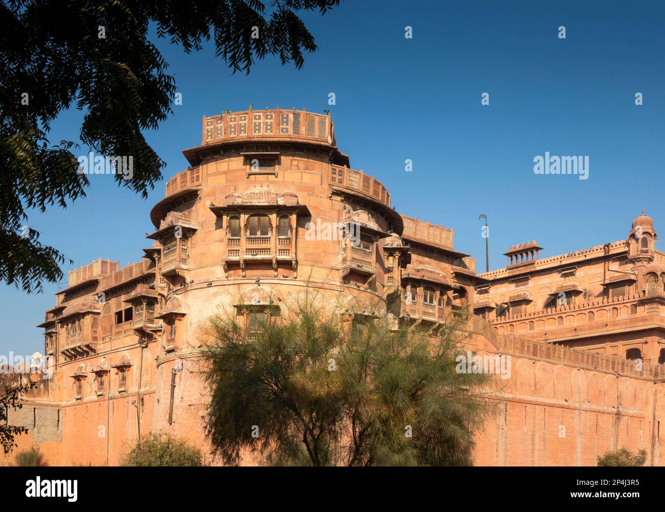 India, Rajasthan, Bikaner, Junagarh Fort, 1500s palazzo fortificato costruito da Raja Rai Singh, muri esterni e appartamenti Foto Stock