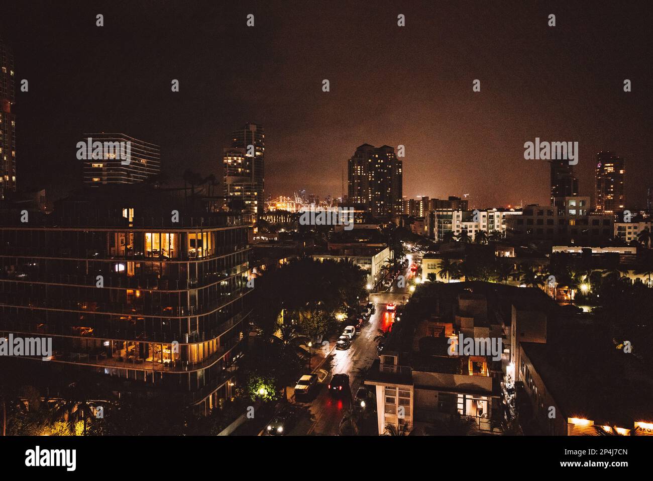Downtown Miami Street di notte Foto Stock