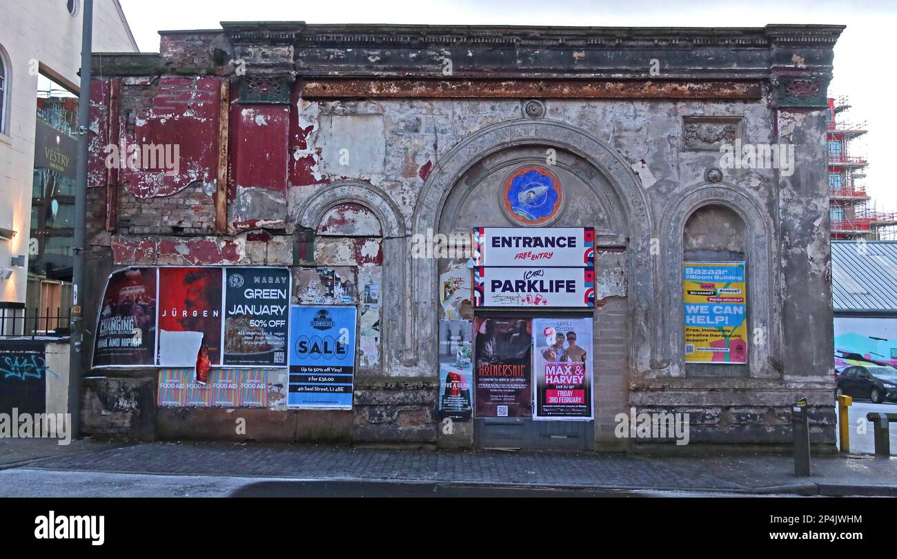 Vecchio edificio vittoriano derelict, Seel Street, Liverpool, Merseyside, Inghilterra, REGNO UNITO, L1 4BH Foto Stock