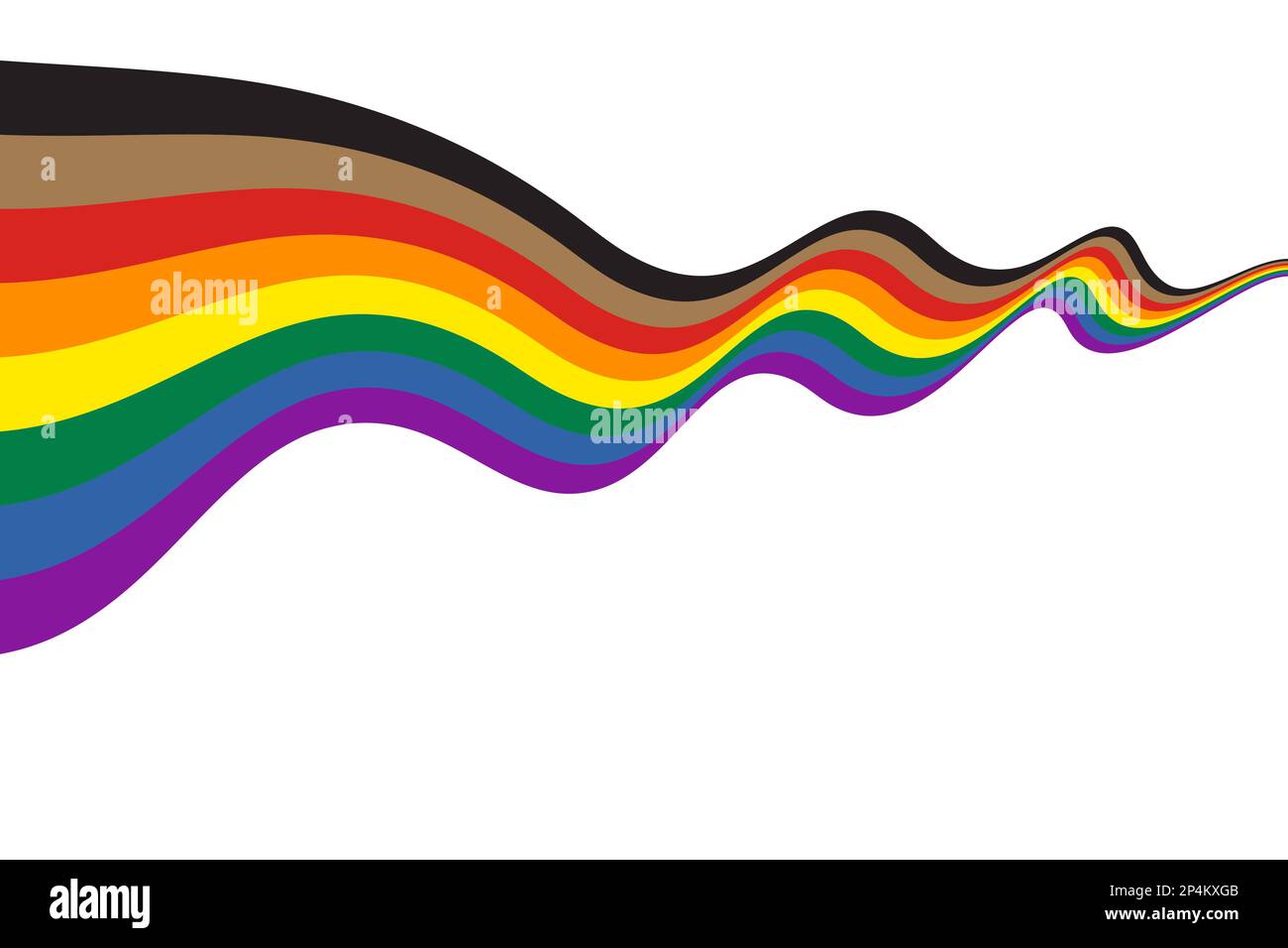 Nastro ondeggiante della nuova bandiera Pride con strisce nere e marroni. Illustrazione del vettore piatto Illustrazione Vettoriale