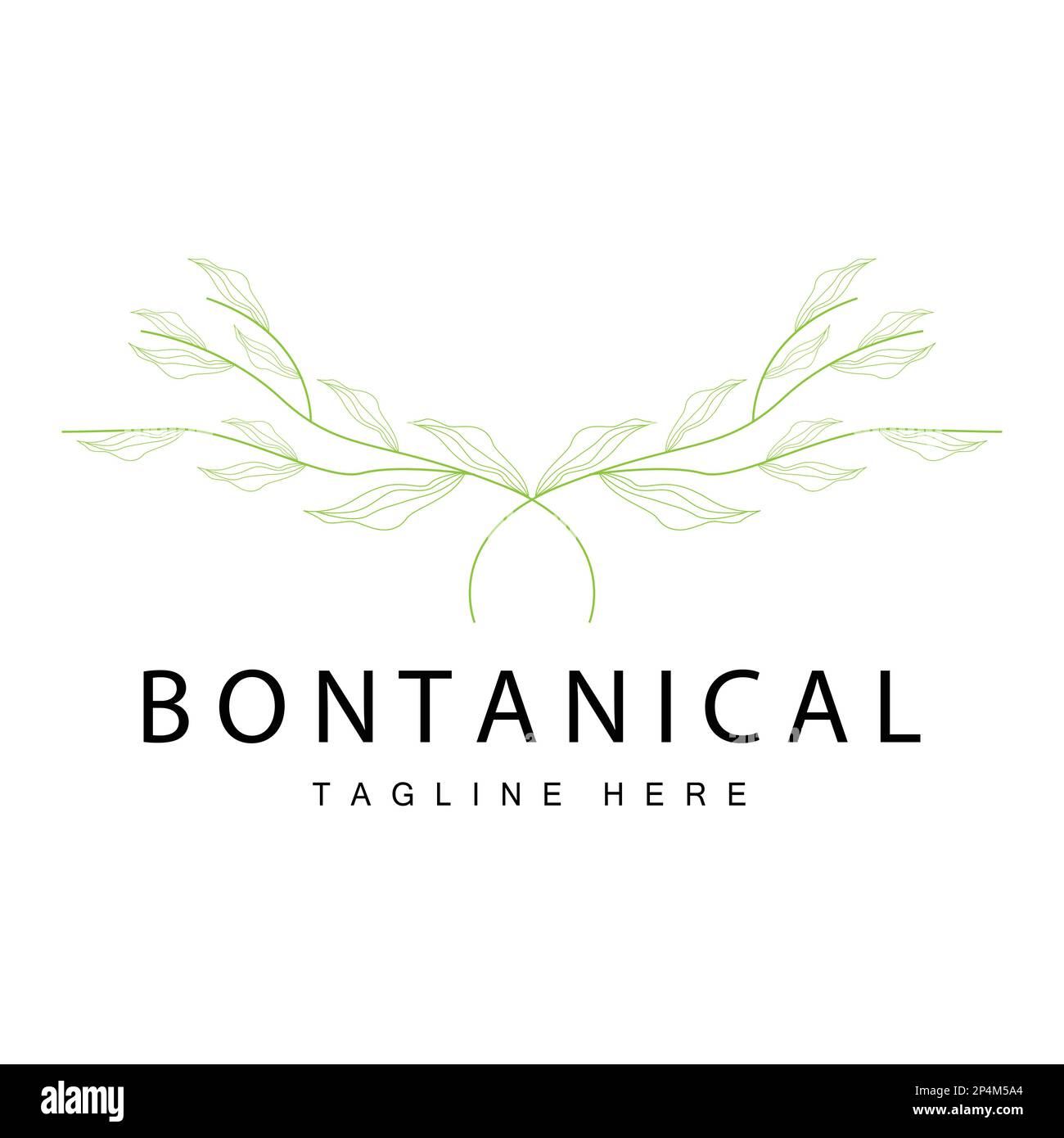 Logo Botanico, progettazione di piante naturali, vettore icona di piante floreali con modello di linea Illustrazione Vettoriale