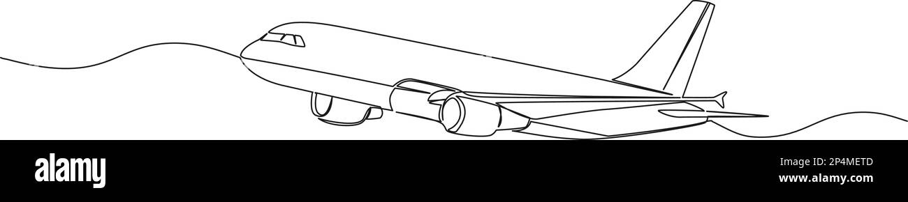 disegno a linea singola continuo di velivoli per passeggeri di grandi dimensioni, illustrazione vettoriale line art Illustrazione Vettoriale