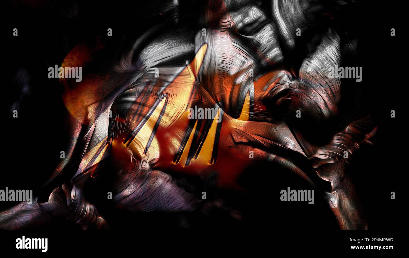 Una texture astratta è creata dalla luce riflessa sul vetro distrutto in una macro foto ravvicinata. disegno creativo dell'illustrazione. Foto Stock