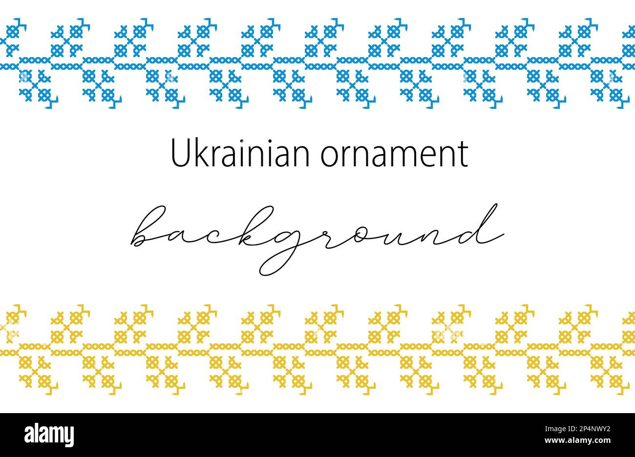 Sfondo vettoriale ucraino, banner, poster.folk tradizionale, ornamento etnico. Bordo nei colori giallo e blu bandiera Ucraina. Pixel art, vyshyvanka Illustrazione Vettoriale