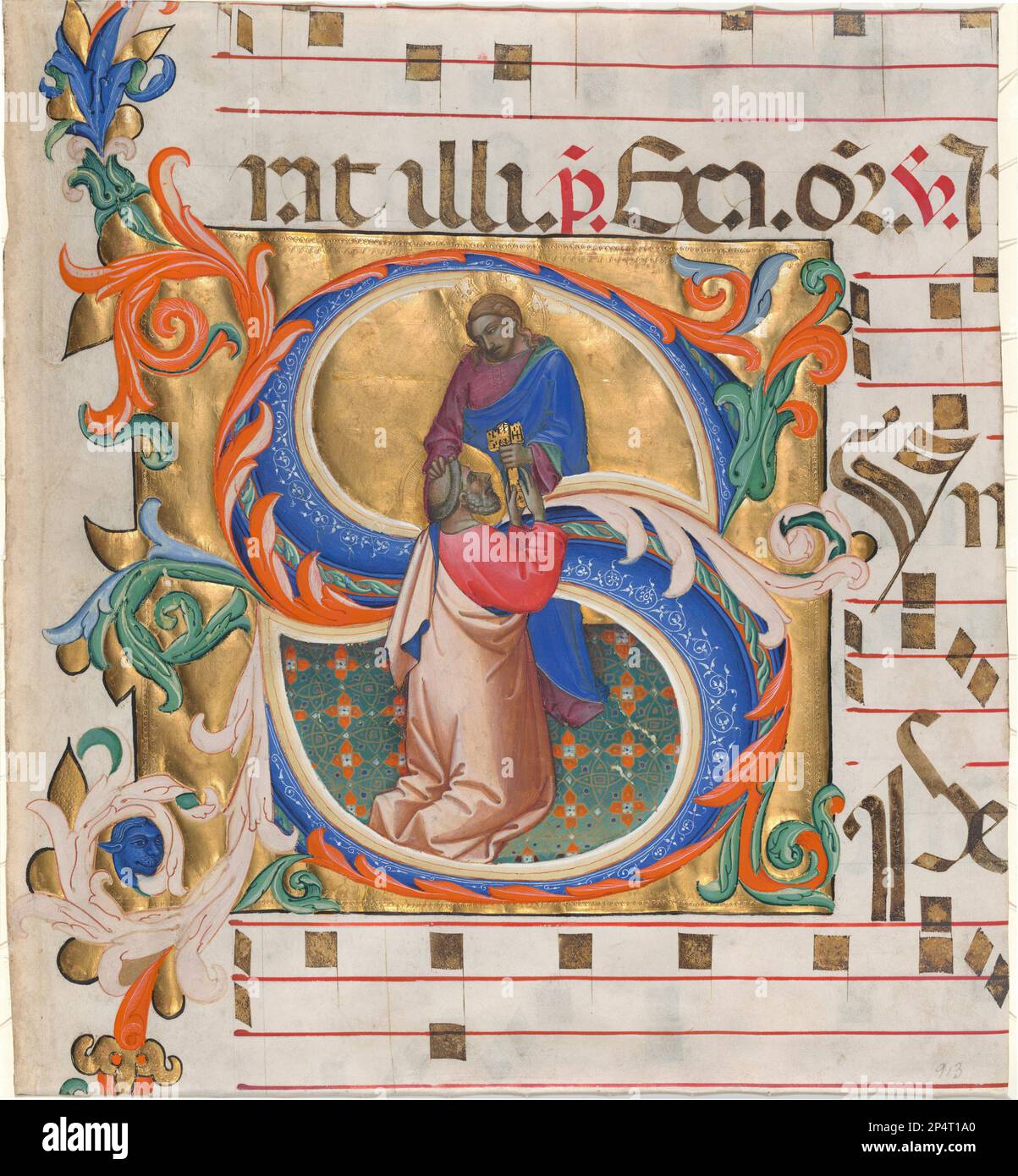 Lorenzo Monaco Cristo che dà le chiavi a San Pietro, c. 1395-1400 S iniziale da un Libro Coro (Antifonario) tempera e foglia d'oro su vellum Foto Stock