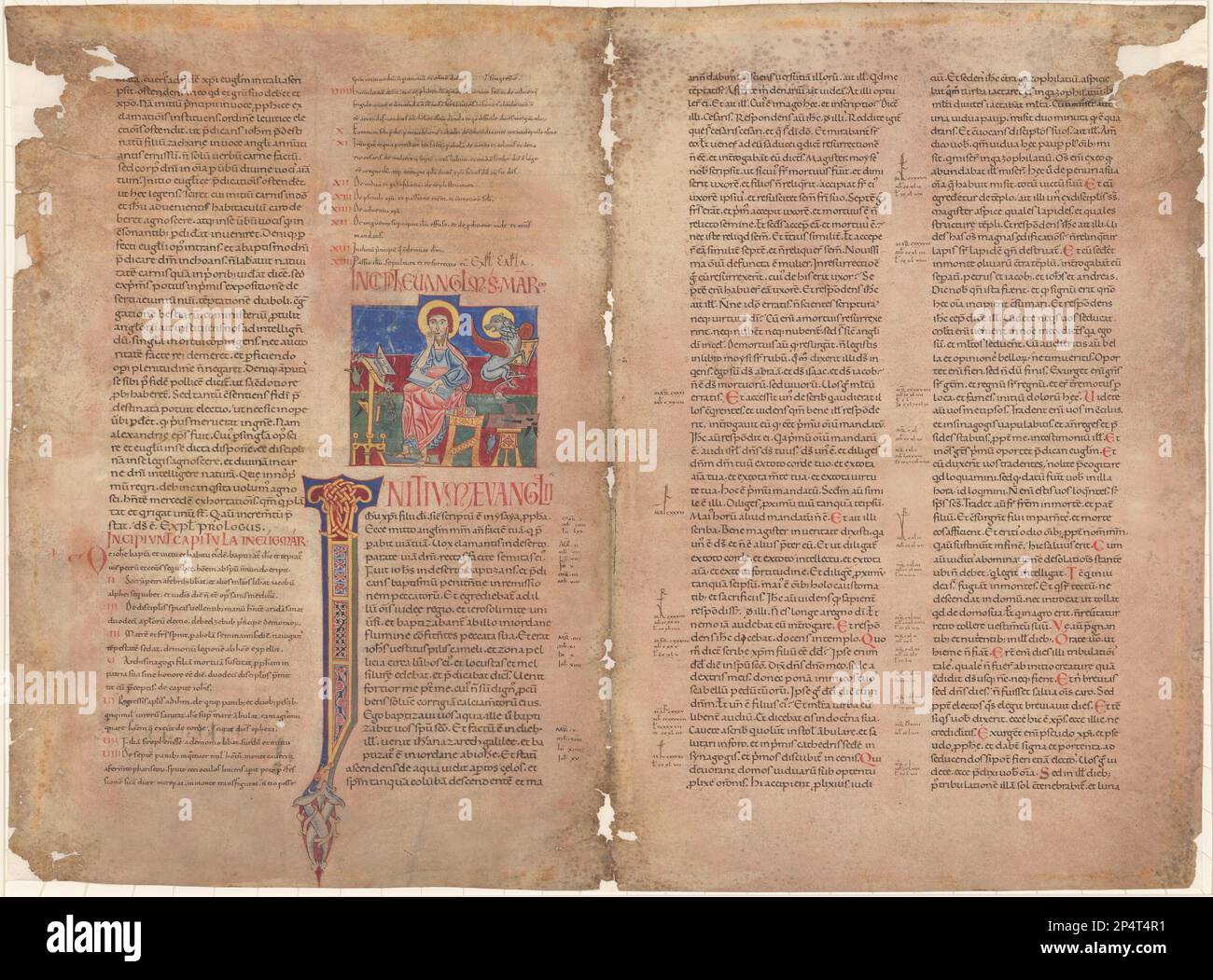 Italiano 12th ° secolo due Bifolios da una Bibbia gigante San Marco Foto Stock