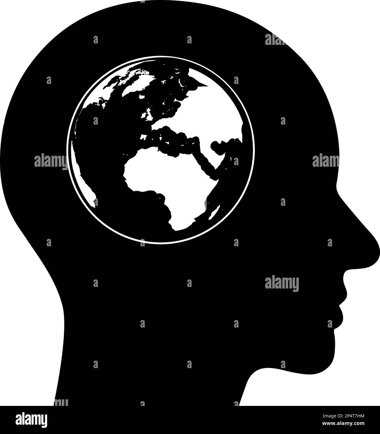 Icona vettoriale del pianeta Terra nella testa umana come concetto di pensiero globale Illustrazione Vettoriale