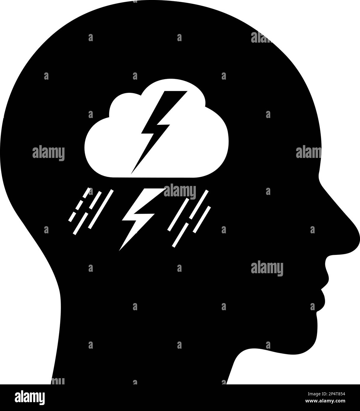 Icona piatta della tempesta nel cervello umano come concetto di brainstorming e depressione Illustrazione Vettoriale