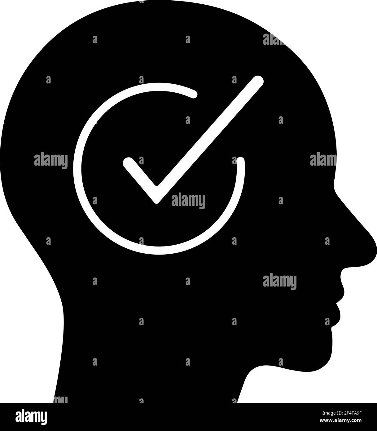 Icona piatta del segno di spunta nella testa umana come concetto di scelta o soluzione personale Illustrazione Vettoriale