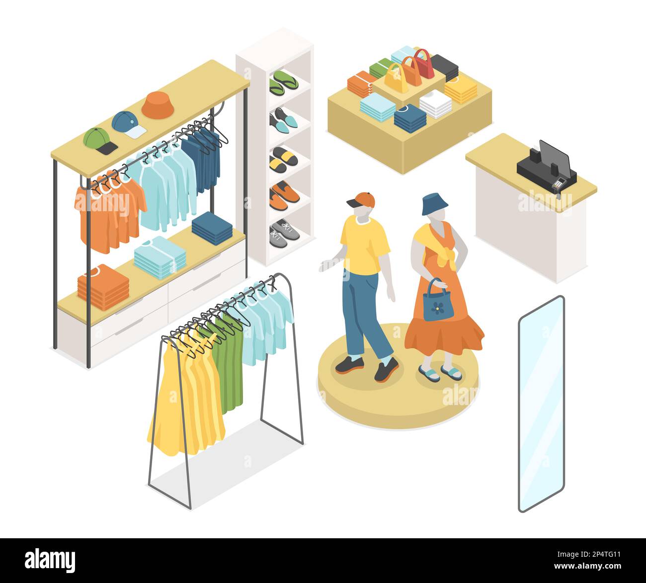 Negozio di abbigliamento - moderno vettore colorato isometrico set oggetto Illustrazione Vettoriale