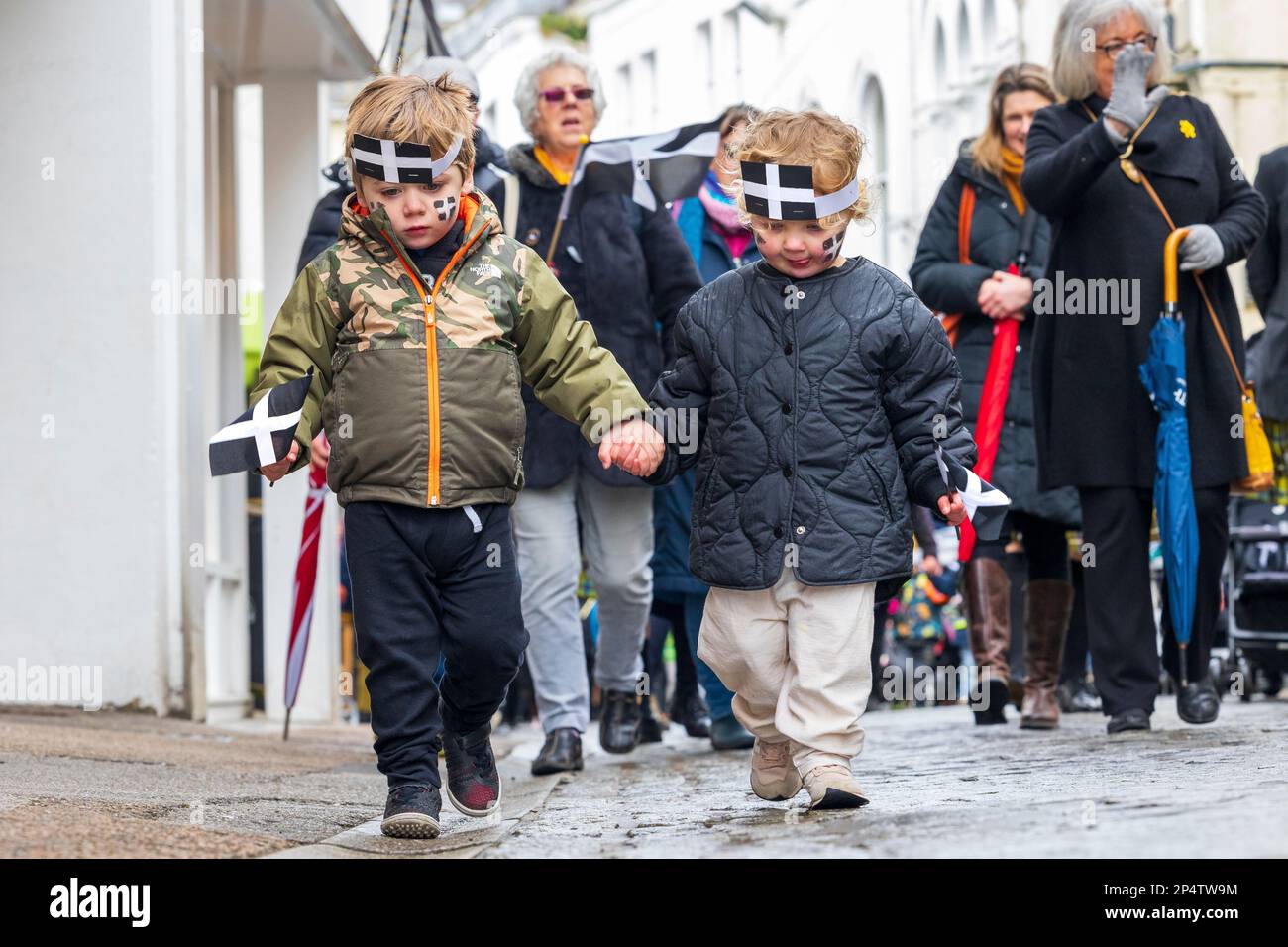 t Pirans Day festeggiamenti a Falmouth Cornovaglia. Celebrare la cultura, l'identità e la lingua della Cornovaglia e della Diaspora Cornovese Foto Stock