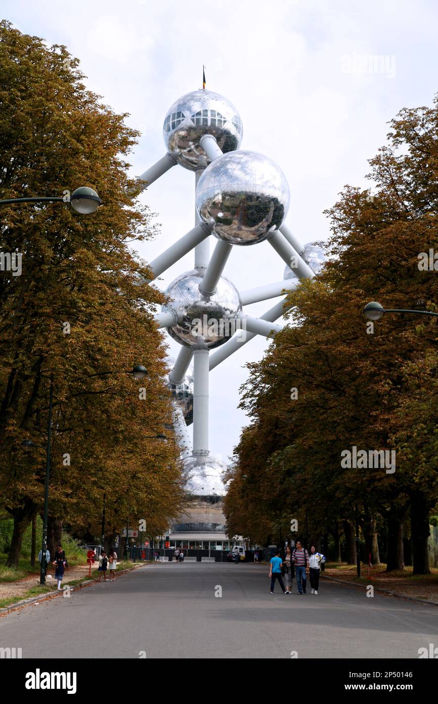 Bruxelles, Belgio - Agosto 26 2017: L'Atomium è un edificio a Bruxelles originariamente costruito per l'Expo 58, la Fiera mondiale di Bruxelles del 1958. Foto Stock