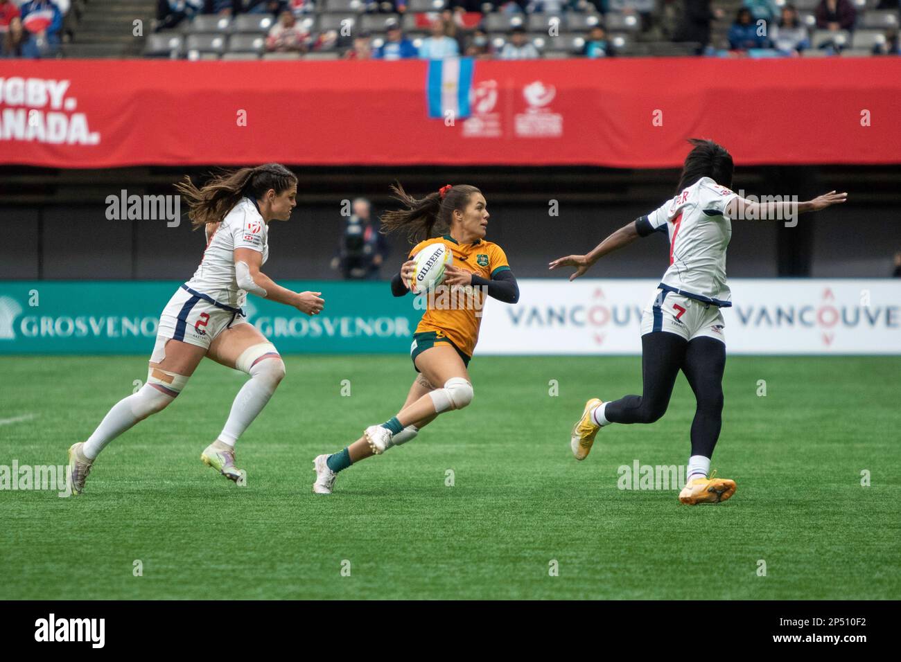 VANCOUVER, CANADA - Marzo 05: Incontro semifinale tra Australia e USA durante la HSBC World Rugby Sevens Series 2023 al BC Place Stadium di Vancouver, Canada. (Foto di Tomaz Jr/PxImages) Foto Stock