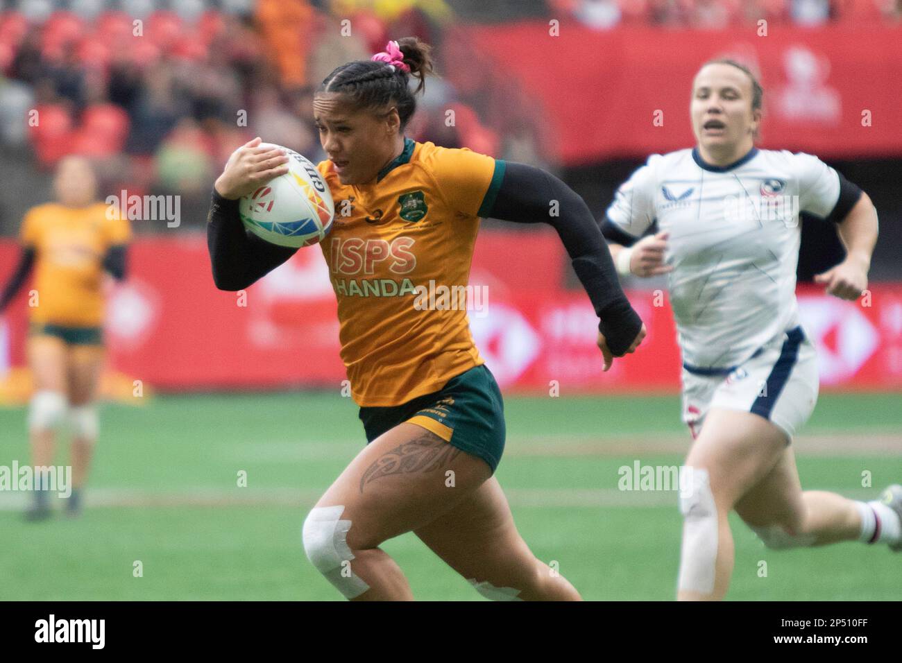 VANCOUVER, CANADA - Marzo 05: Incontro semifinale tra Australia e USA durante la HSBC World Rugby Sevens Series 2023 al BC Place Stadium di Vancouver, Canada. (Foto di Tomaz Jr/PxImages) Foto Stock