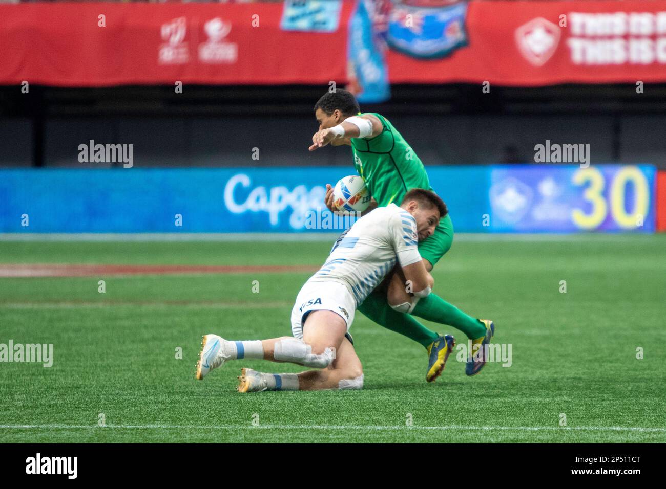 VANCOUVER, CANADA - Marzo 05: Incontro semifinale tra Argentina e Irlanda i 2023 Canada Sevens di rugby al BC Place Stadium di Vancouver, Canada. (Foto di Tomaz Jr/PxImages) Foto Stock