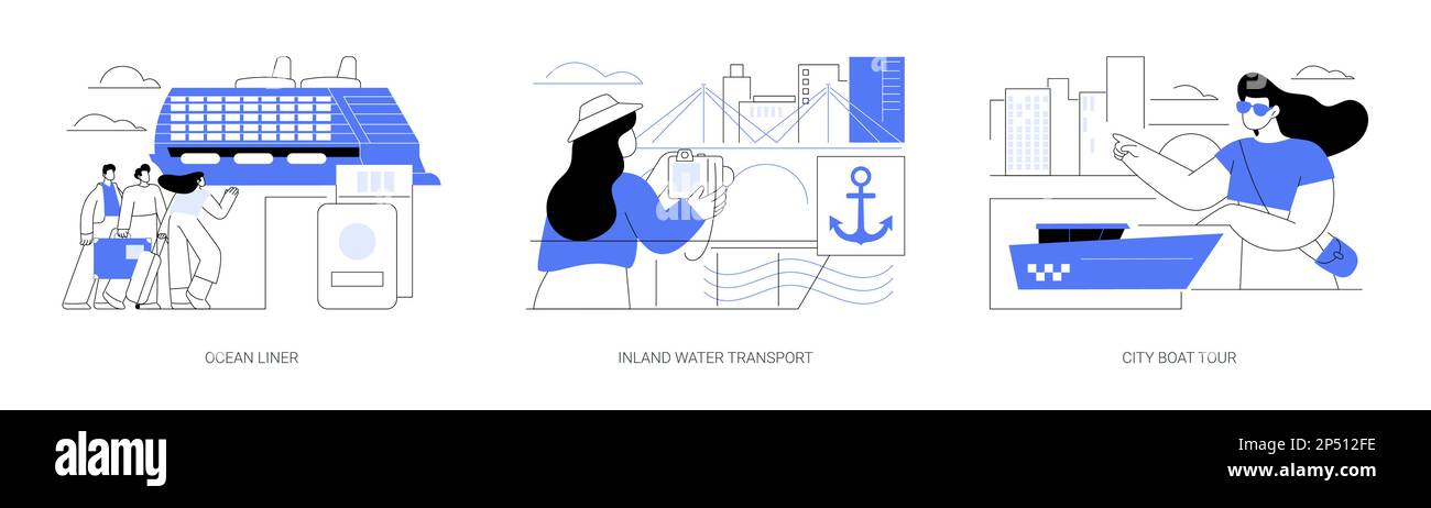 Illustrazioni vettoriali di concetto astratto per il trasporto marittimo di passeggeri. Illustrazione Vettoriale