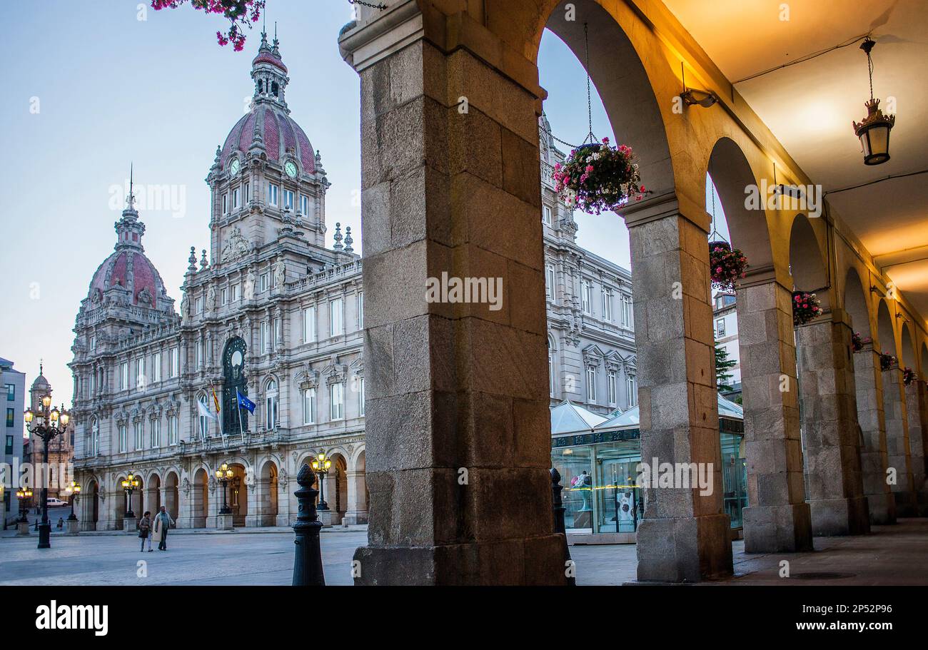 Municipio, Plaza de Maria Pita, città di La Coruña, Galizia, Spagna Foto Stock