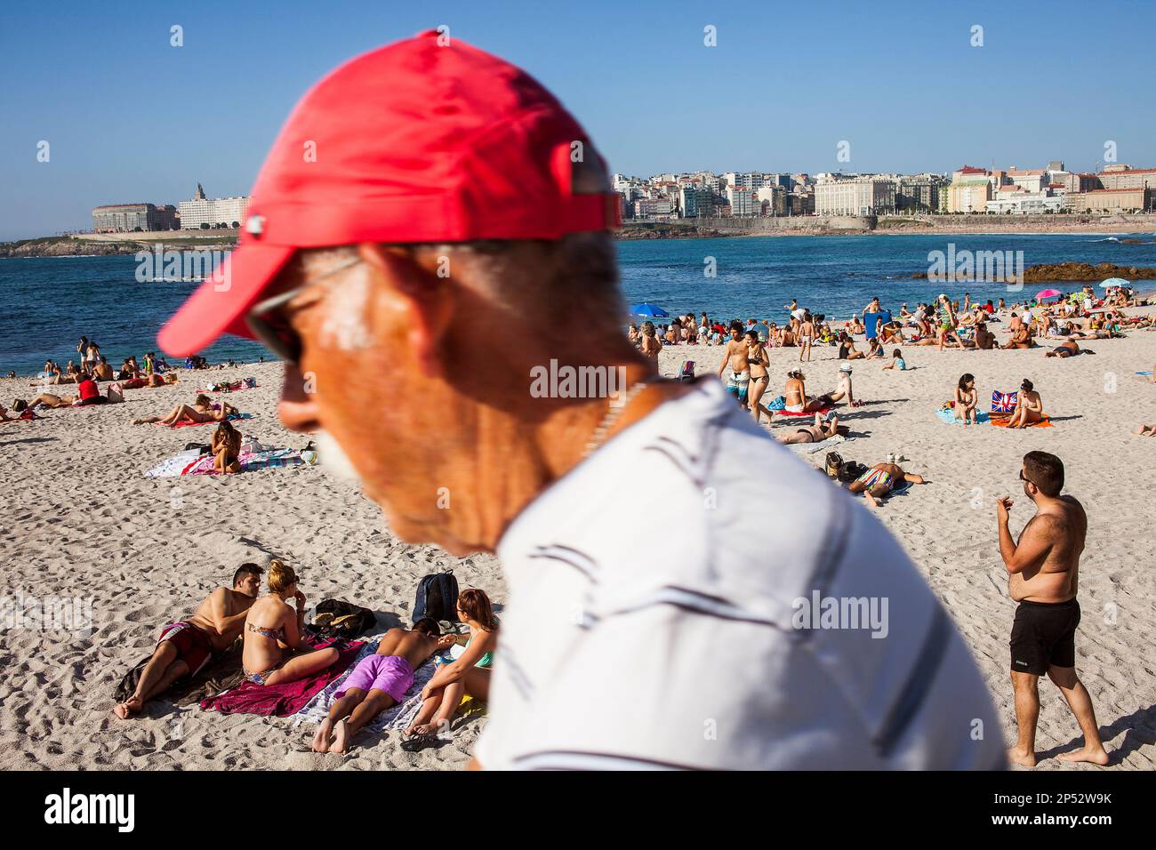 Spiaggia di Riazor, città di La Coruña, Galizia, Spagna Foto Stock