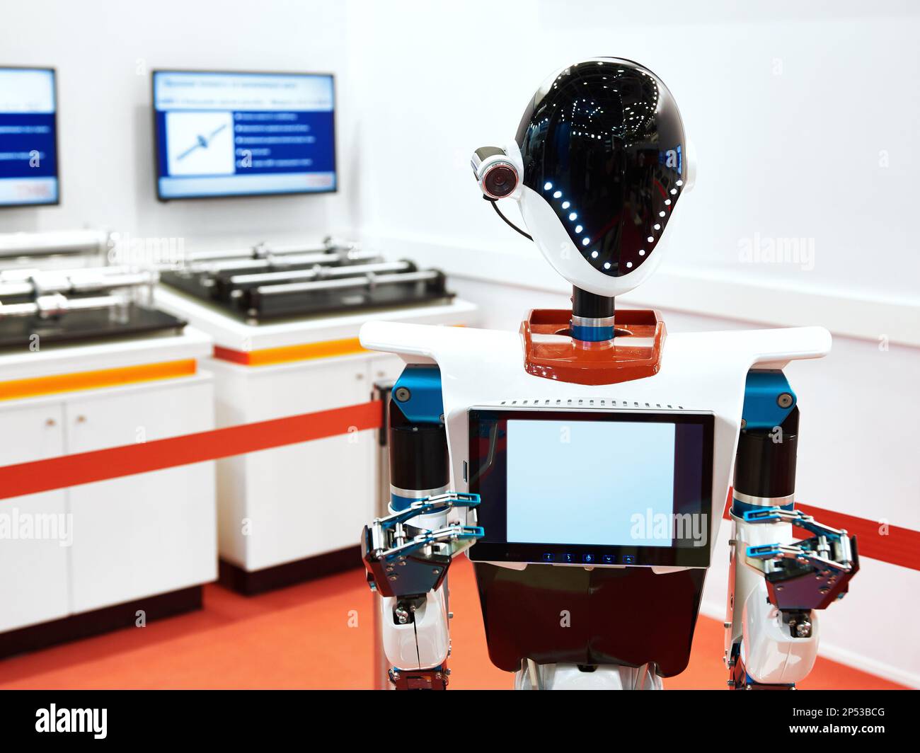 Robot Android a lavorare alla mostra Foto Stock