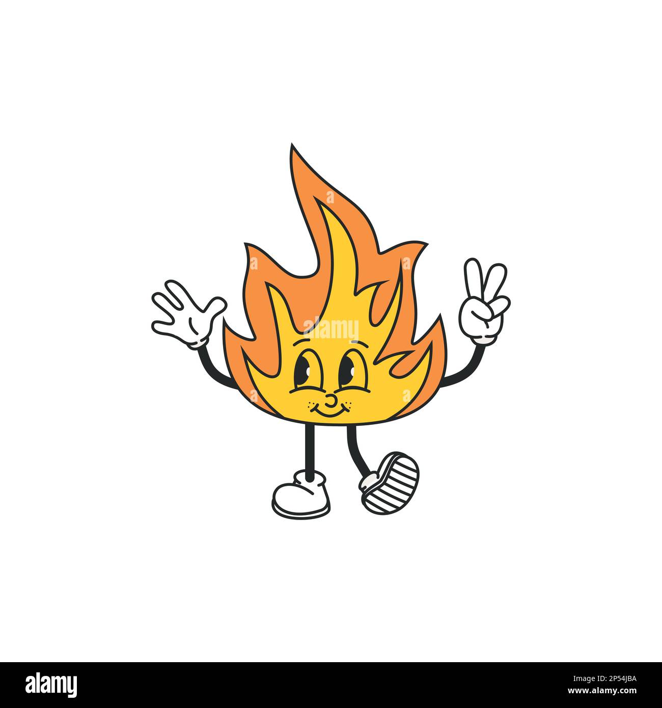Hanno un'idea fuoco personaggio stile cartoon vettore illustrazione psichedelico anni '70 stile. Hippie, psichedelic, Groove, retro e vintage Style EPS 10 Illustrazione Vettoriale