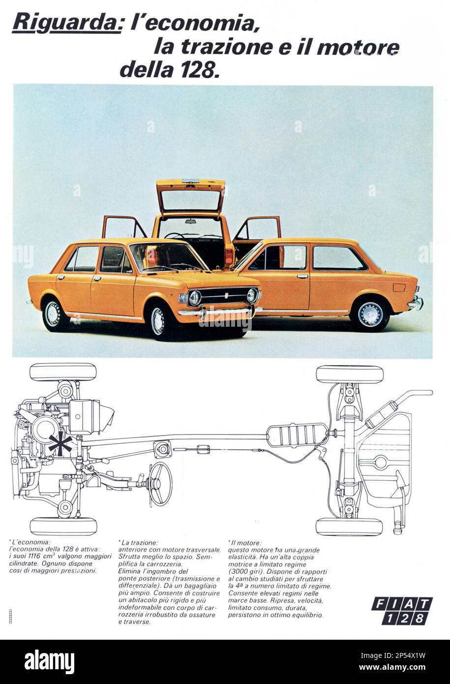 1970 , Italia : l'industria automobilistica italiana FIAT ( F.I.A.T. Fabbrica Italiana automobili Torino ) pubblicità per il nuovo modello 128 FIAT - GIANNI AGNELLI - automobile - automobili - automobili - automobili - anni 70 - SETTANTA - '70 - anni 70 - industria - Pubblicità --- Archivio GBB Foto Stock
