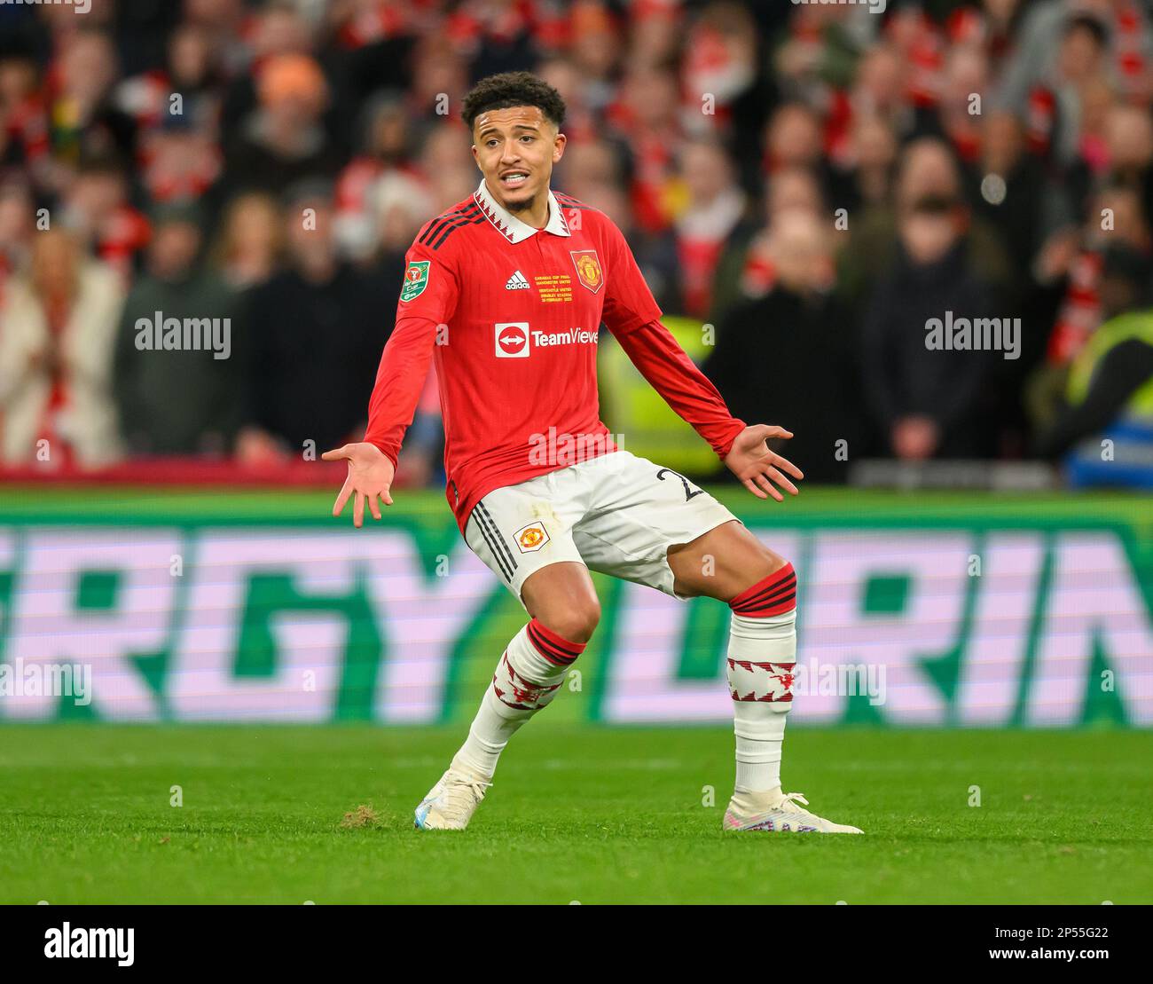 26 Feb 2023 - Manchester United contro Newcastle United - Carabao Cup - Final - Wembley Stadium Jadon Sancho del Manchester United durante la finale della Carabao Cup. Foto : Mark Pain / Alamy Live News Foto Stock