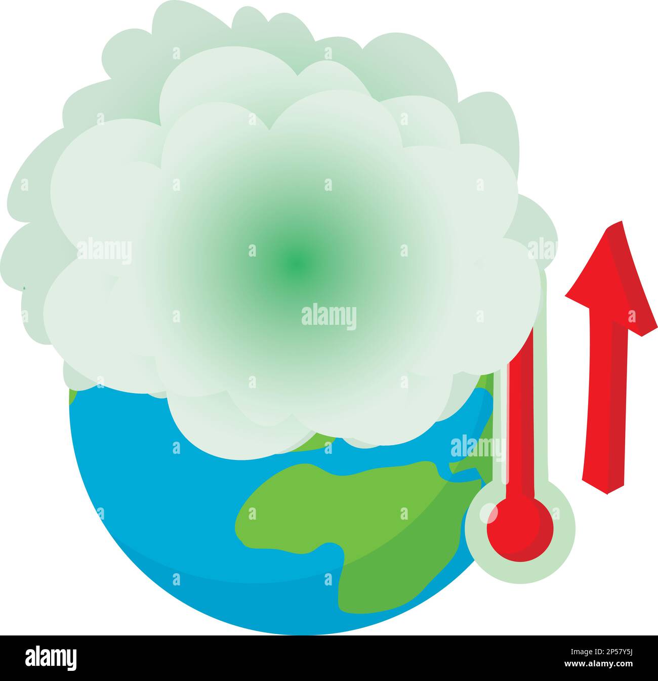 Vettore isometrico dell'icona di riscaldamento globale. Nube di vapore sul pianeta e sul termometro. Cambiamenti climatici, inquinamento ambientale Illustrazione Vettoriale