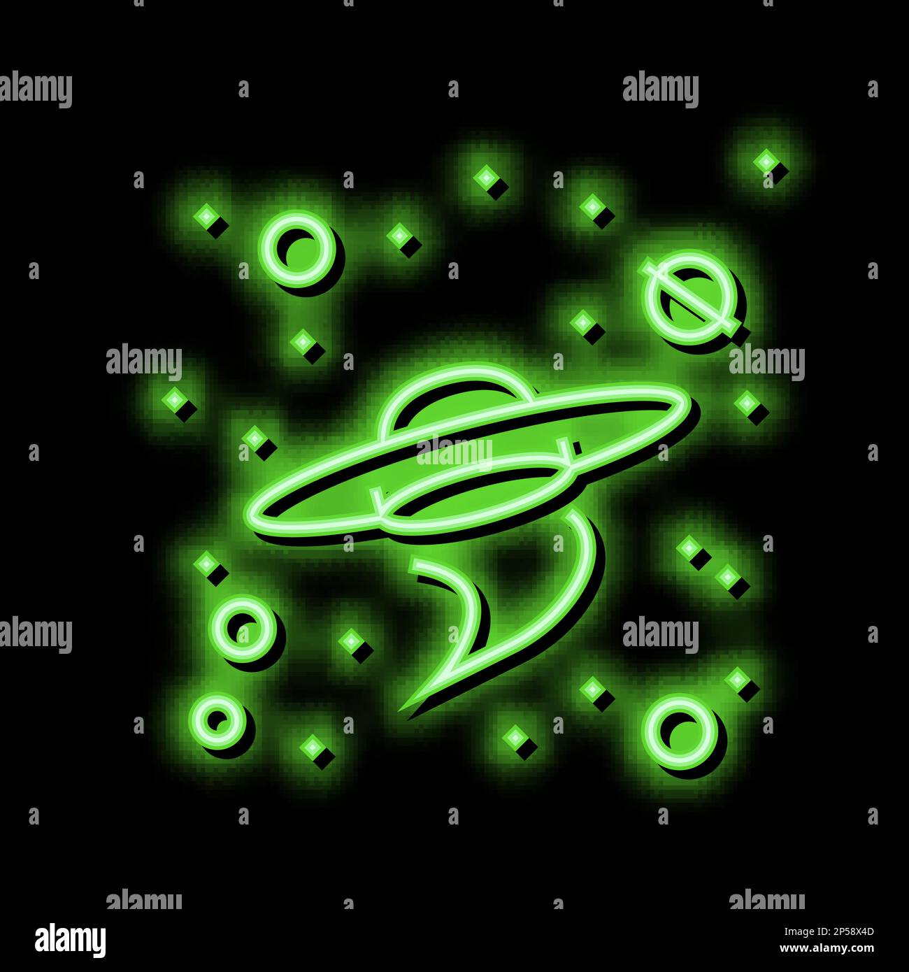 disco volante alieno in galassia neon bagliore icona illustrazione Illustrazione Vettoriale