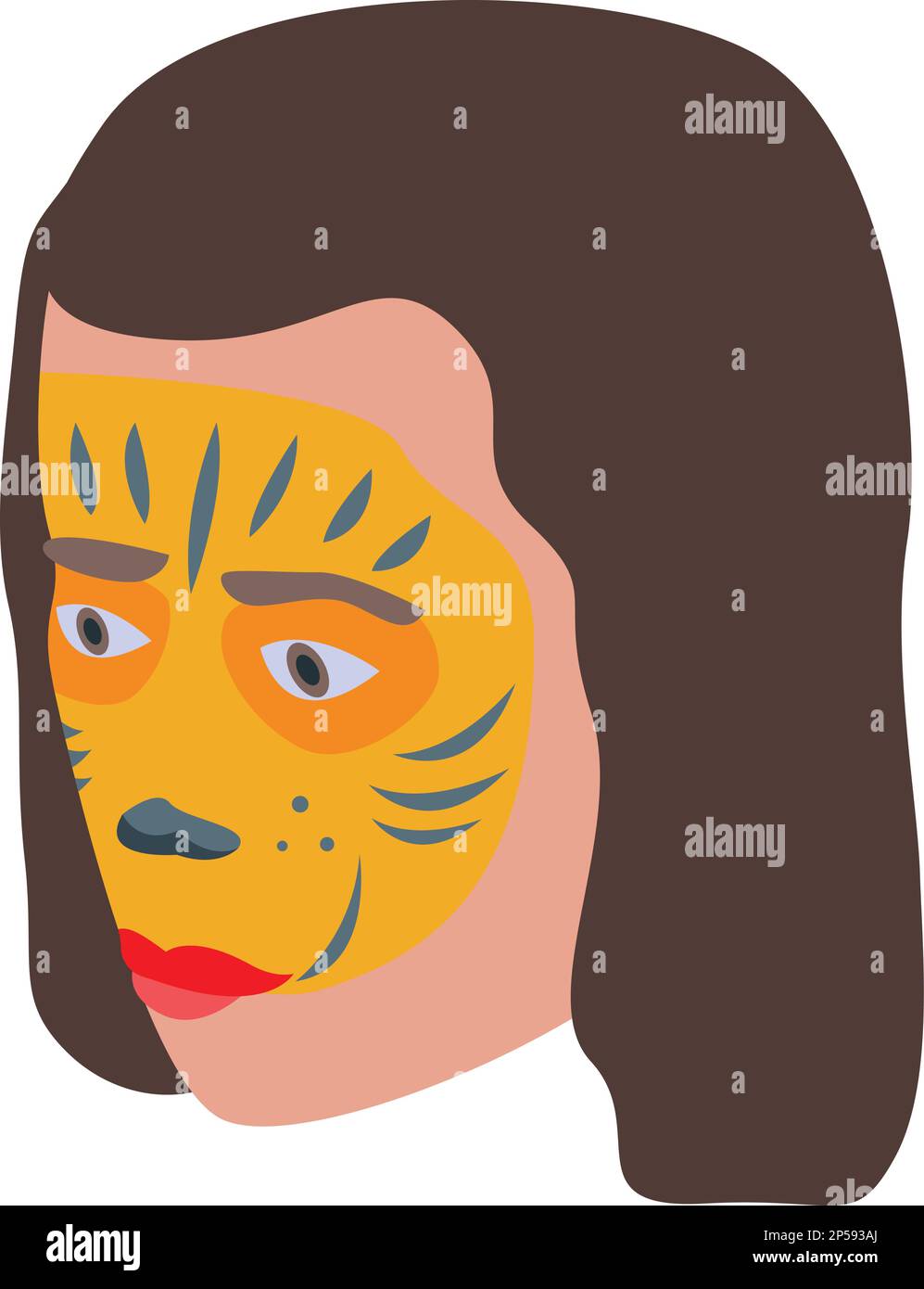 Vettore isometrico dell'icona di pittura di faccia della tigre. Vernice di capretto. Bambino creativo Illustrazione Vettoriale