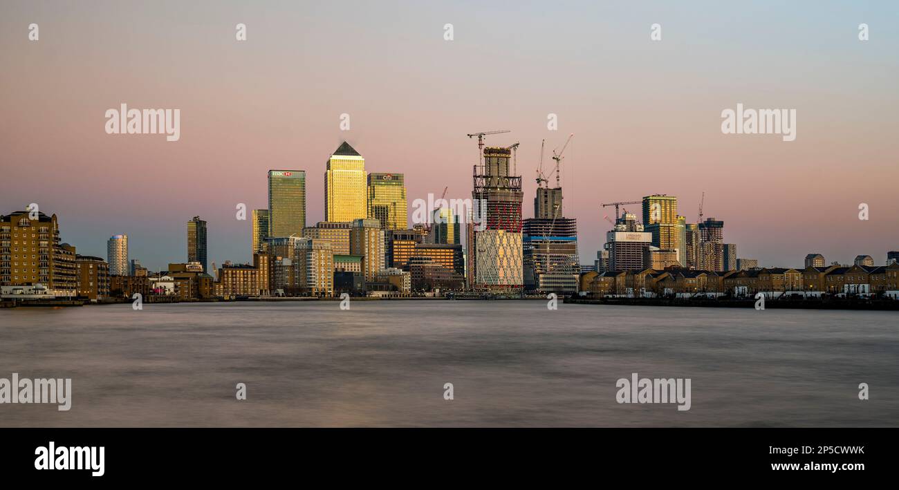 Canary Wharf City Skyline, Londra, Inghilterra, Regno Unito Foto Stock