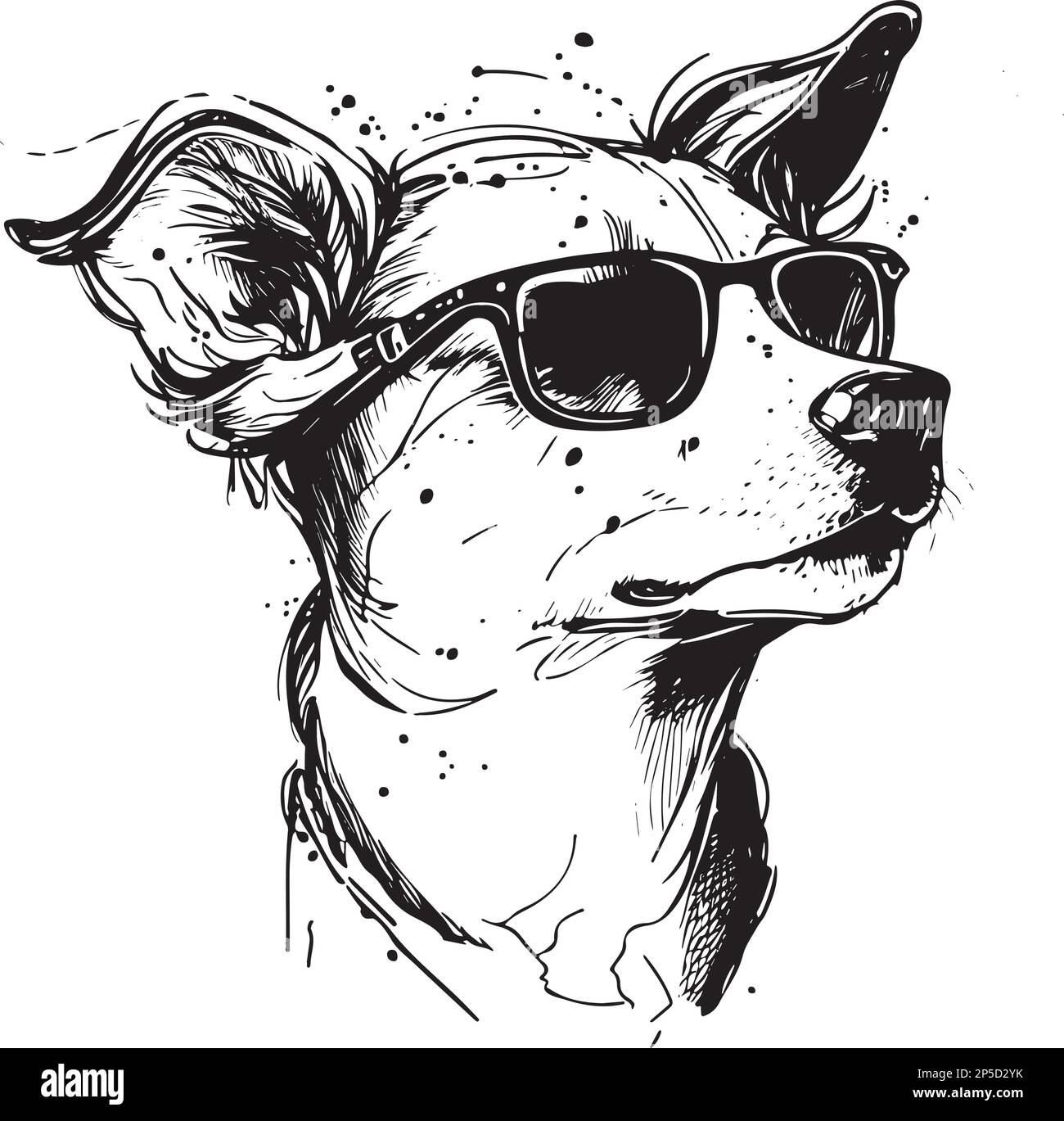 Inchiostro stile Vector Art di un cane che indossa occhiali da sole Illustrazione Vettoriale