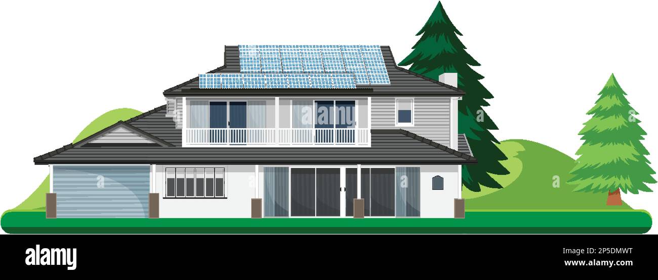 Energia solare con la casa e la cella solare illustrazione Illustrazione Vettoriale