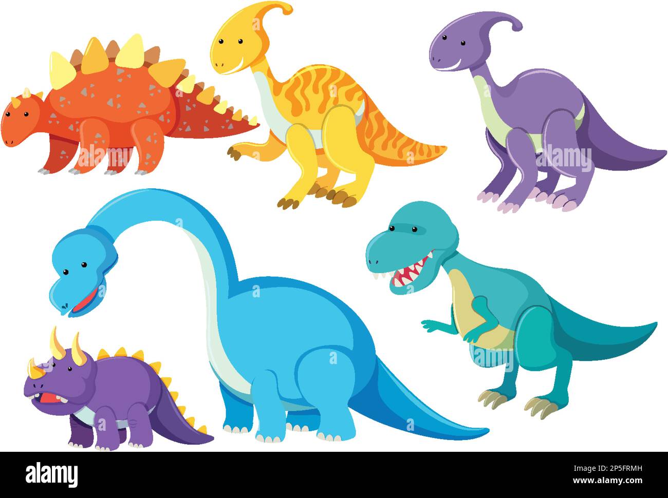 Set di illustrazioni del personaggio dei dinosauri cartoni animati Illustrazione Vettoriale