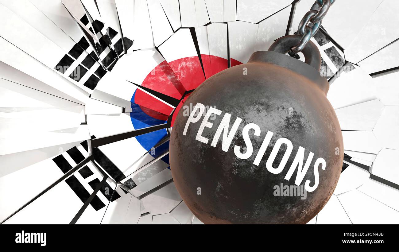 Corea la Repubblica e le Pensioni che distruggono il paese e distruggono l'economia. Le pensioni come forza che causa un possibile declino futuro della nazione Foto Stock