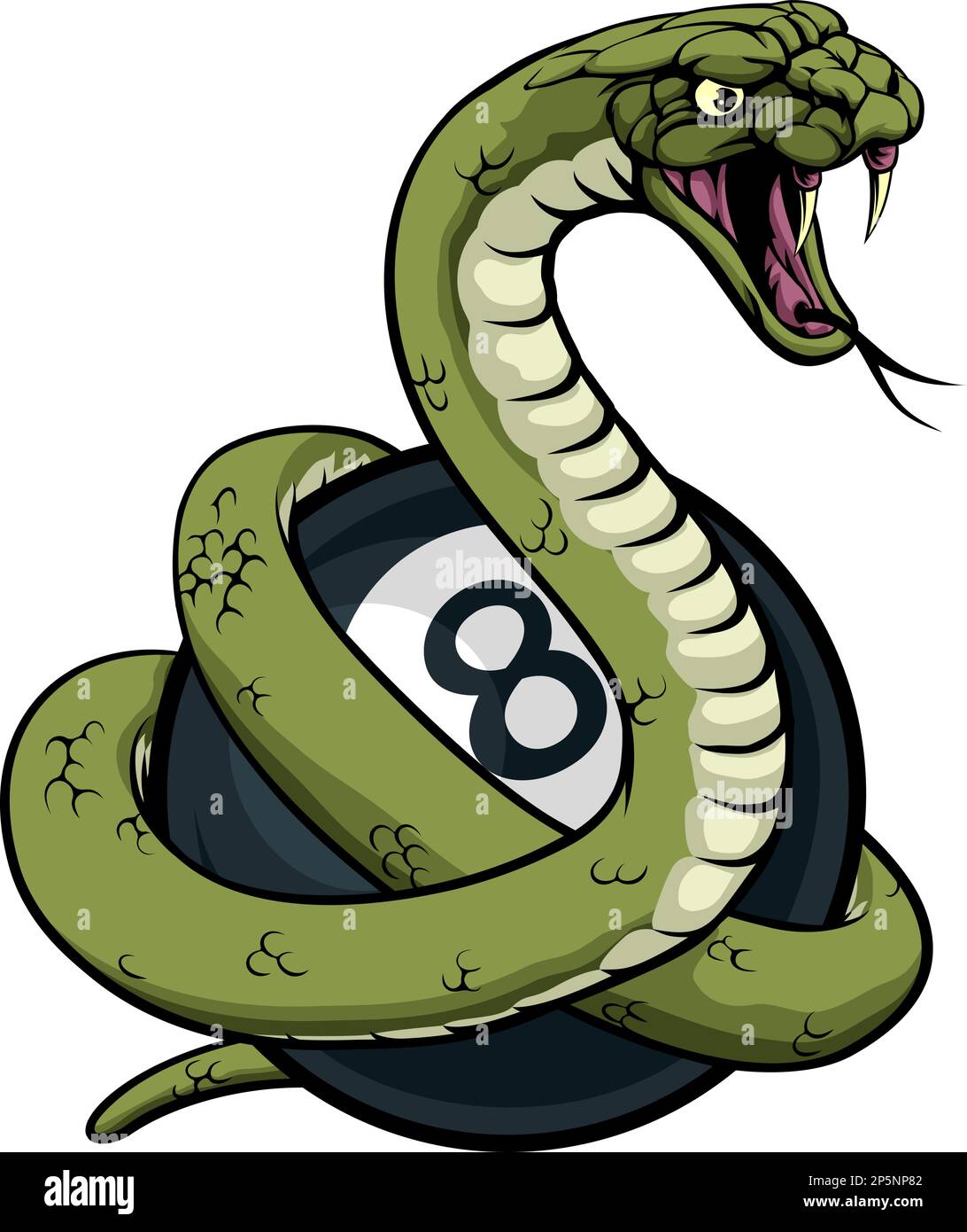 Snake Pool 8 Ball Biliardo Mascot Cartoon Illustrazione Vettoriale