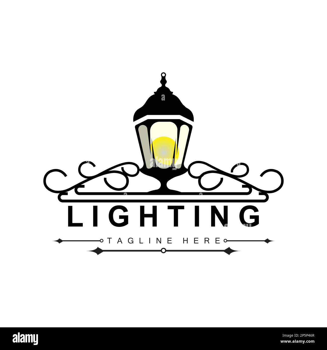 Logo Street Lamp, Lanterna Lamp Vector, illuminazione classica retro design, icona Silhouette modello Premium Illustrazione Vettoriale