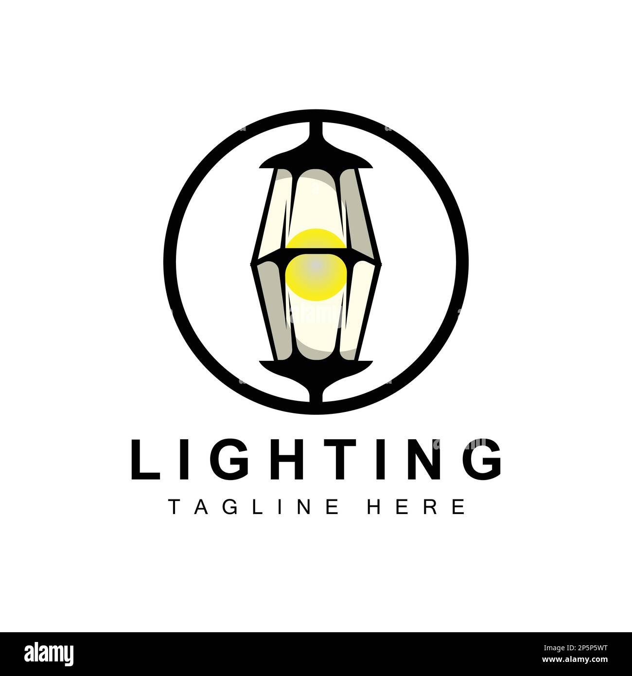 Logo Street Lamp, Lanterna Lamp Vector, illuminazione classica retro design, icona Silhouette modello Premium Illustrazione Vettoriale