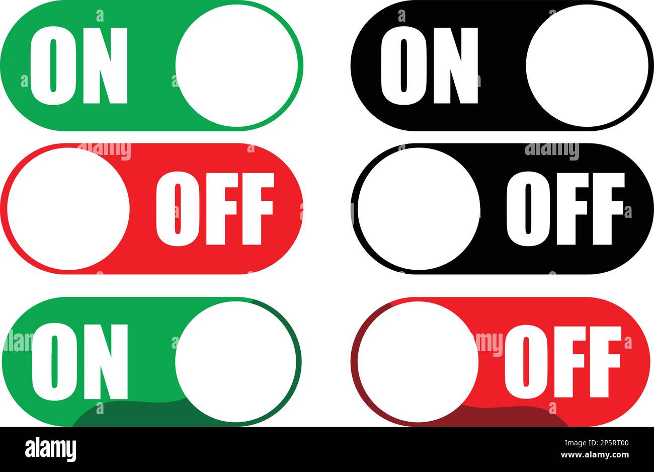 Attivazione e disattivazione pulsanti di commutazione con caratteri dispositivi moderni Mockup interfaccia utente o modello - Verde e Grigio su sfondo bianco - gradiente vettoriale Illustrazione Vettoriale