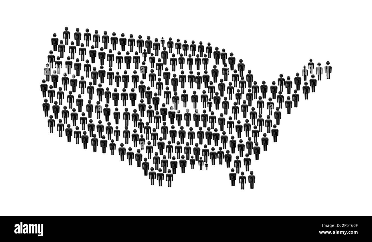 Residenti negli Stati Uniti con una grande folla di persone icona che forma  US Country Symbol su sfondo bianco. Abitanti e popolazione degli Stati Uniti  Foto stock - Alamy